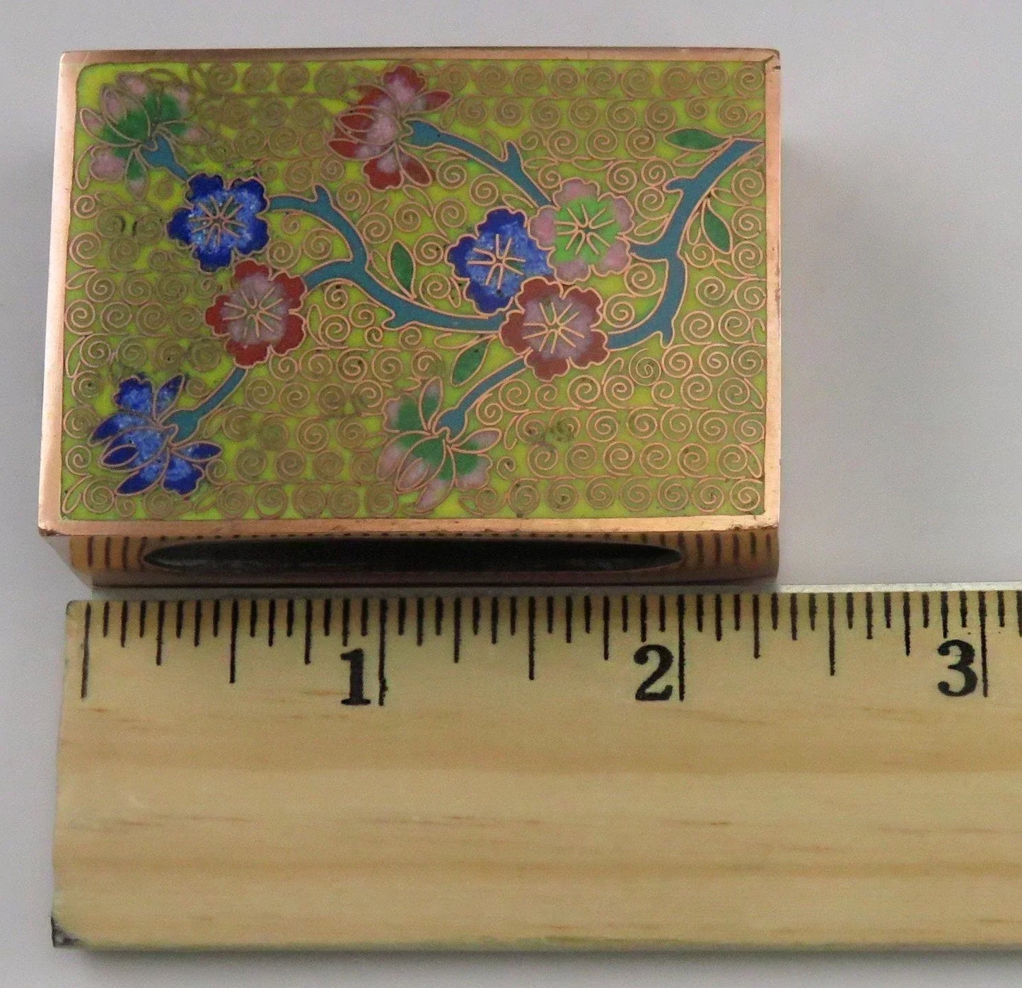 Early 1900's Chinese Cloisonné Enamel Brass Matchstick Ashtray Smoking Set