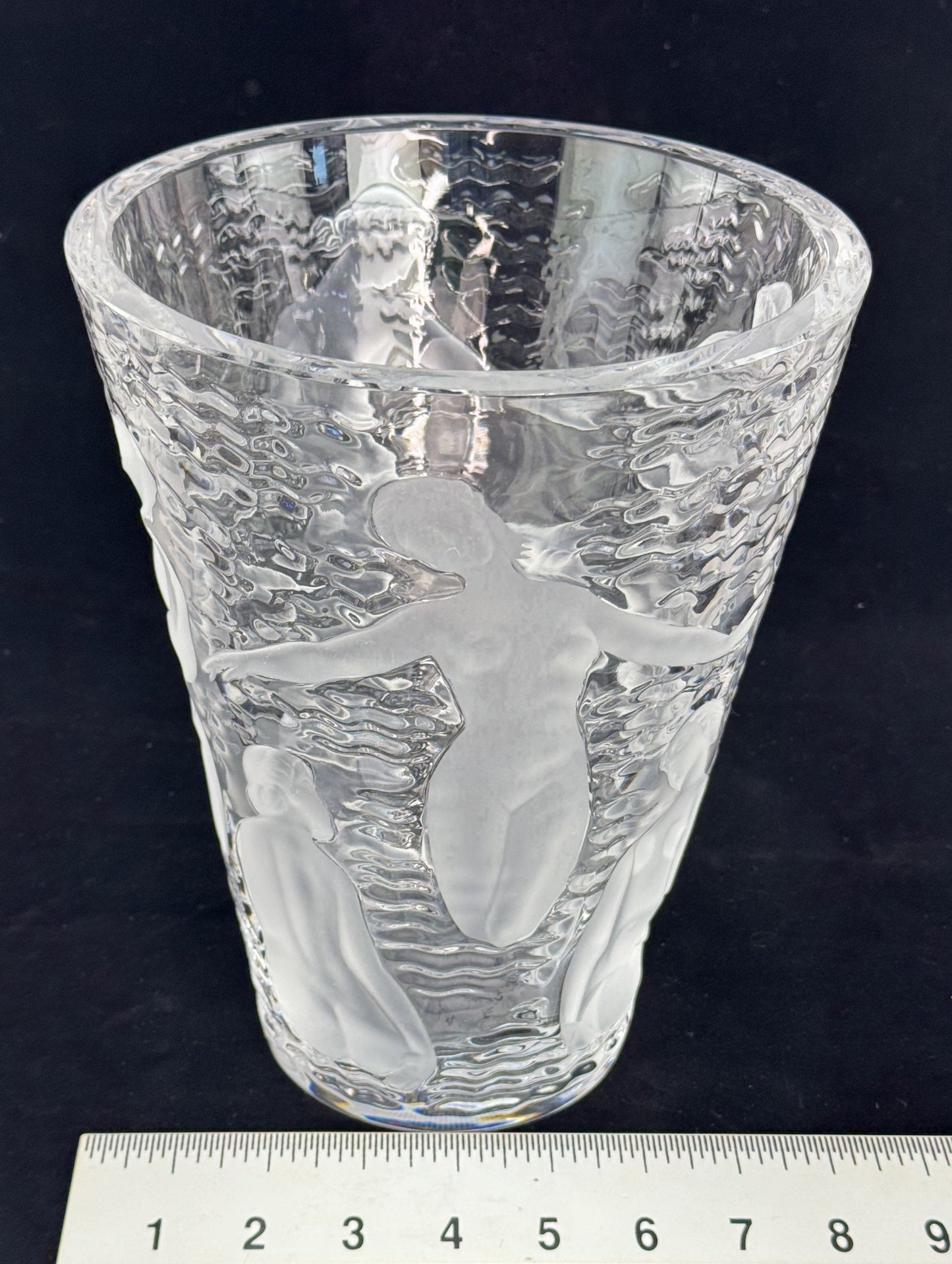 Stunning Signed Lalique Ondines Glass Frosted Nude Water Nymph Bathers 9.5" Vase