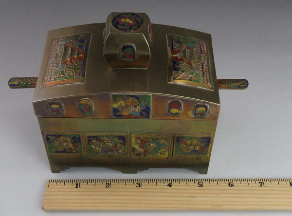 Antique c1900 Chinese Enamel Brass Covered Grand Temple Box