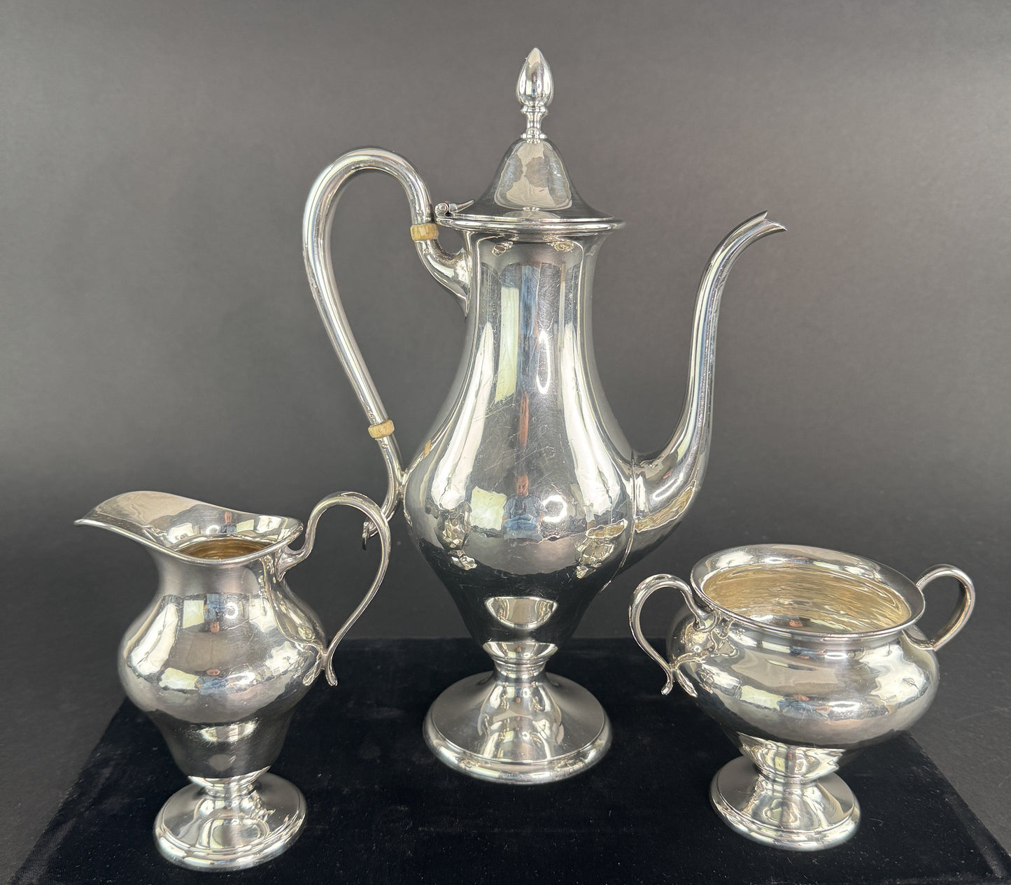 Beautiful Porter Blanchard Sterling Silver 3pc Demitasse Coffee or Tea Set