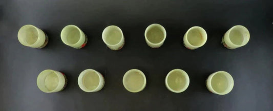 Set 11 Early 1900s Chinese Hand Carved Green Soapstone Cups Candle Holders