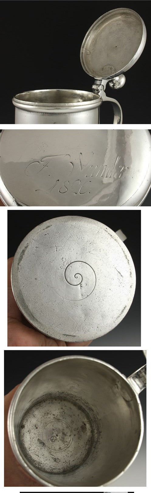 Antique 1826 German Silver Plated Pewter Large Tankard Stein