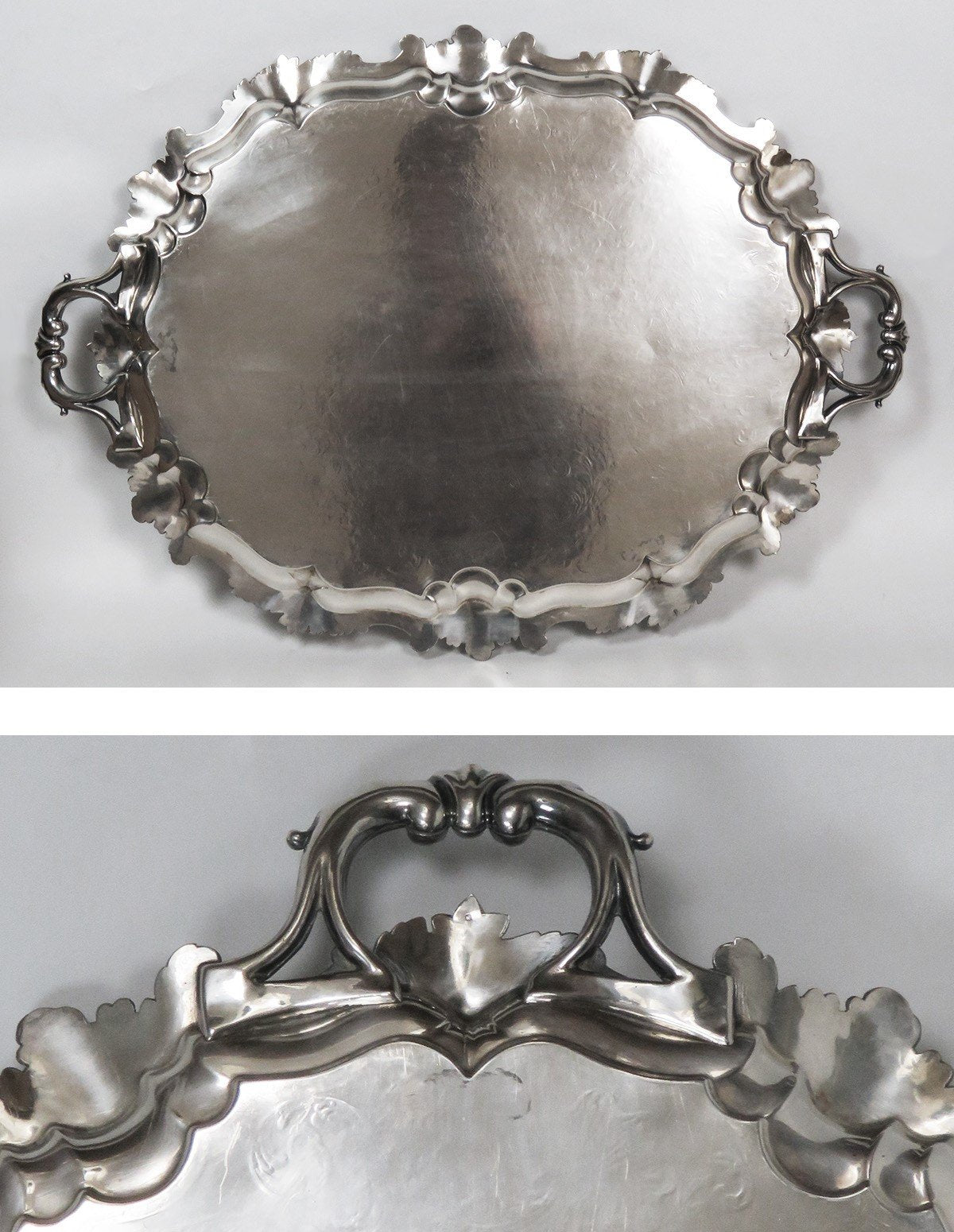 Antique c1820 English Regency Silver Tray w/ Custom Wooden Table