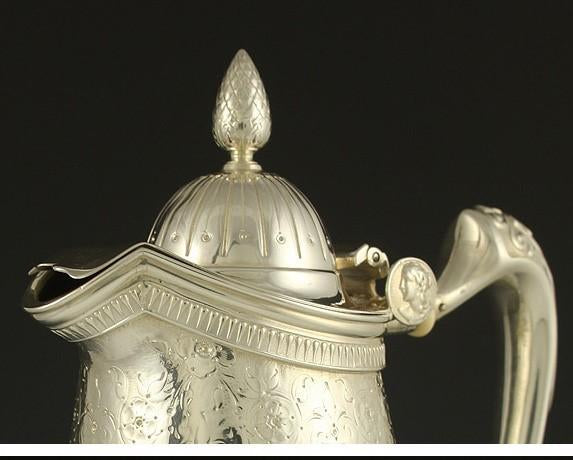 Antique 1866 Gorham Sterling Silver Medallion Hot Water Pot Teapot Kettle
