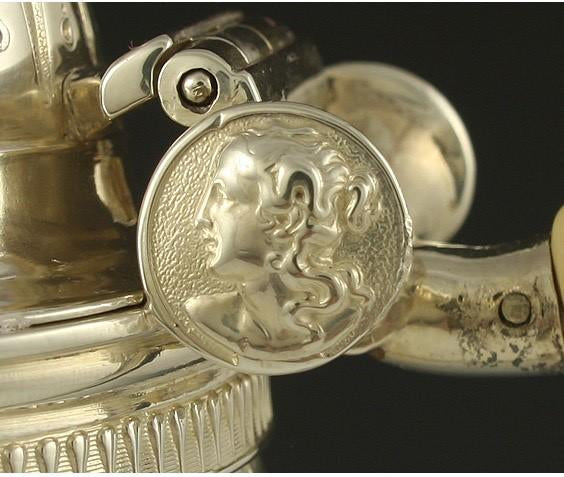 Antique 1866 Gorham Sterling Silver Medallion Hot Water Pot Teapot Kettle