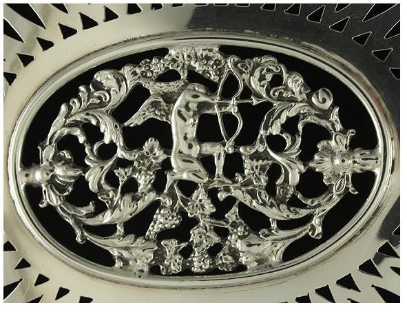 Antique Art Nouveau Sterling Silver Grape Motif Cupid Swing Handle Basket
