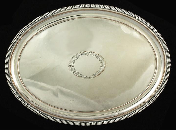 Antique English Old Sheffield Fused Silver Plate Oval Gadrooned Salver Tray