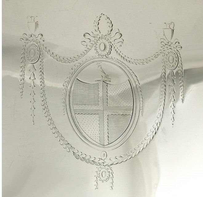 Antique 1773 English Sterling Silver Large Engraved Crest Salver Tray 12.75"