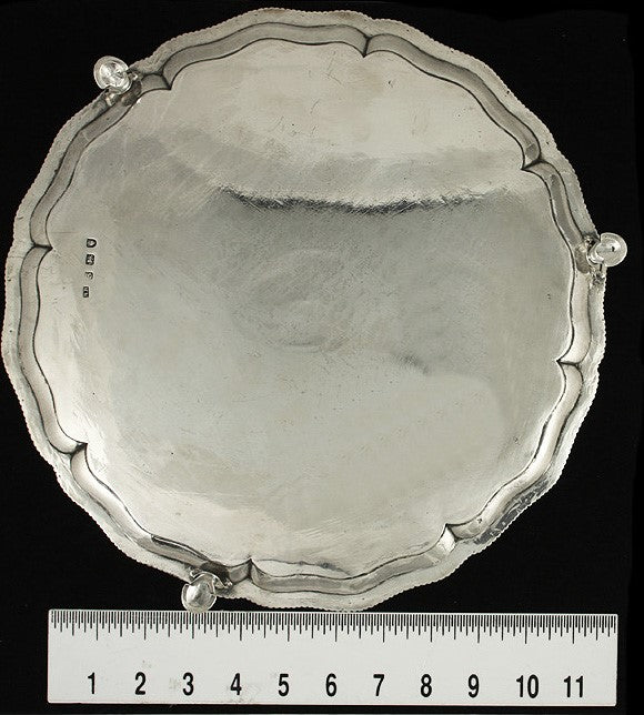 Antique 1773 English Sterling Silver Large Engraved Crest Salver Tray 12.75"