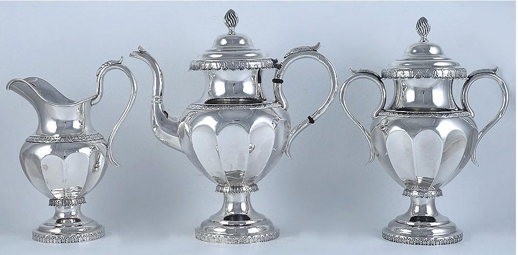 Antique c1850 Jones Ball Poor Boston American Coin Silver Coffee Tea Set
