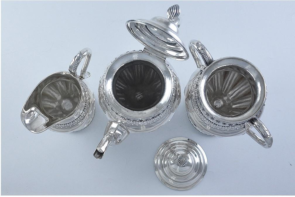 Antique c1850 Jones Ball Poor Boston American Coin Silver Coffee Tea Set
