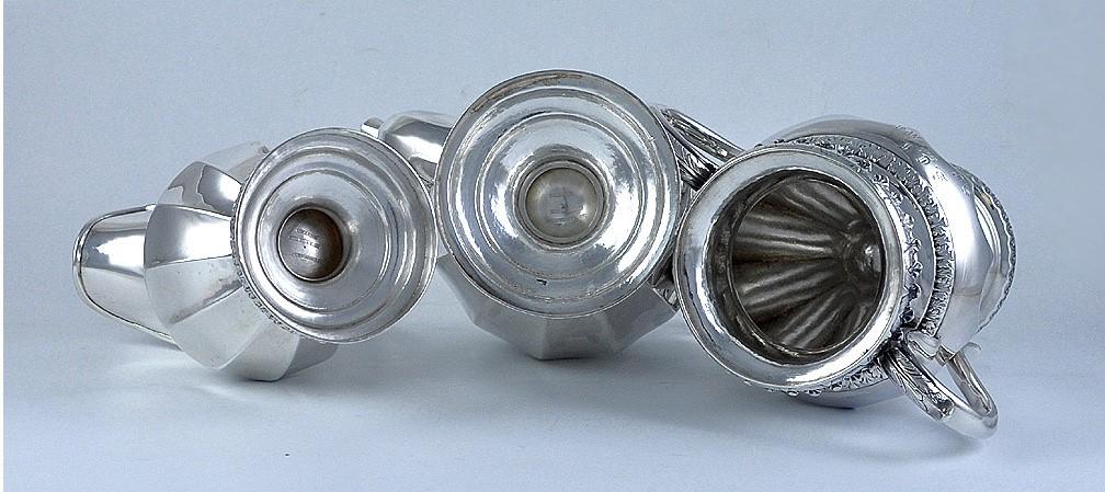 Antique c1850 Jones Ball Poor Boston American Coin Silver Coffee Tea Set
