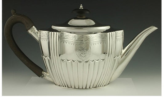 3pc Antique English Georgian Sterling Silver Ribbed Tea Creamer Sugar Set