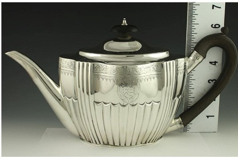 3pc Antique English Georgian Sterling Silver Ribbed Tea Creamer Sugar Set