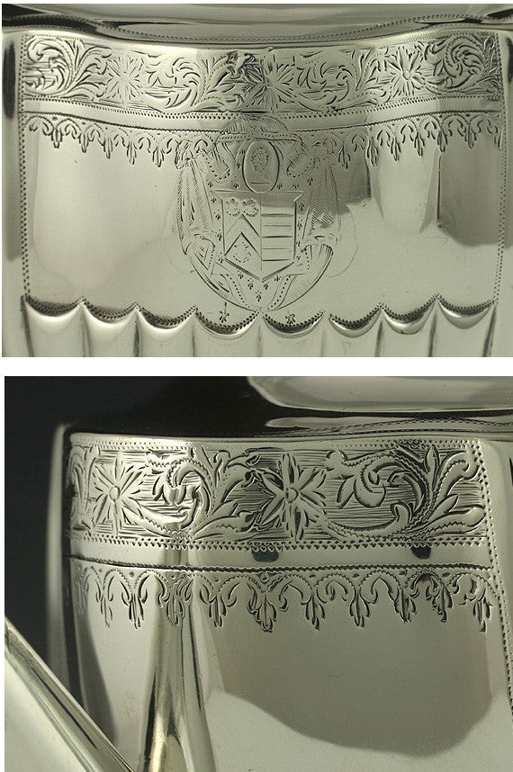 3pc Antique English Georgian Sterling Silver Ribbed Tea Creamer Sugar Set