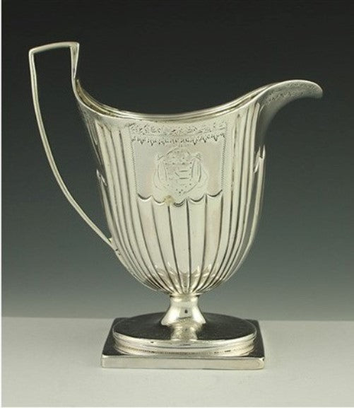 3pc Antique English Georgian Sterling Silver Ribbed Tea Creamer Sugar Set
