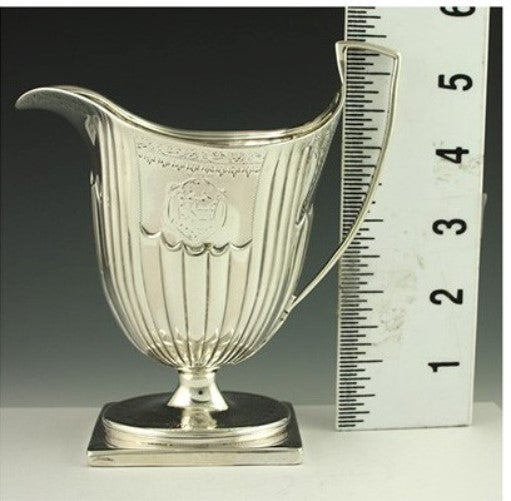 3pc Antique English Georgian Sterling Silver Ribbed Tea Creamer Sugar Set