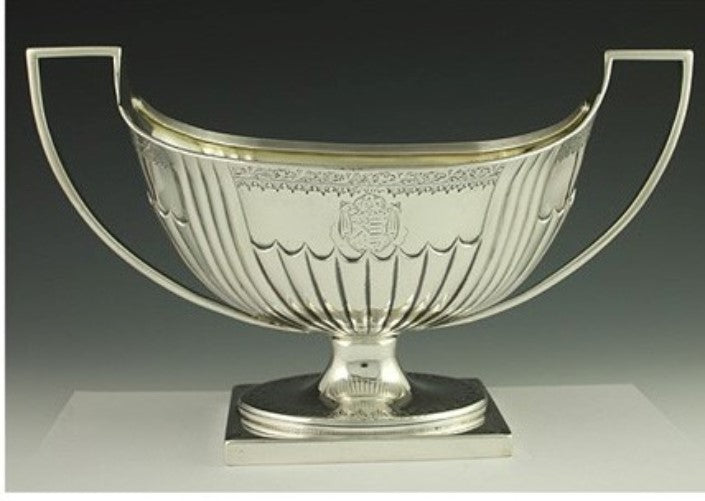 3pc Antique English Georgian Sterling Silver Ribbed Tea Creamer Sugar Set