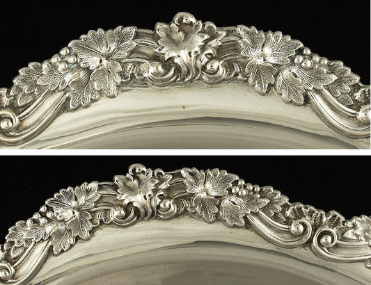 Antique 1920s Austrian Silver Grape Vine Tray/Charger/Platter 11 1/4"