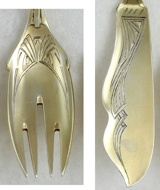 13pc Heavy Antique German Jugenstil Art Nouveau Fork Slice Fish Pastry Server