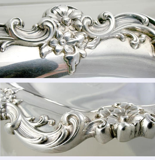 Antique Art Nouveau Marvelous Sterling Gorham Flower Scroll Serving Bowl