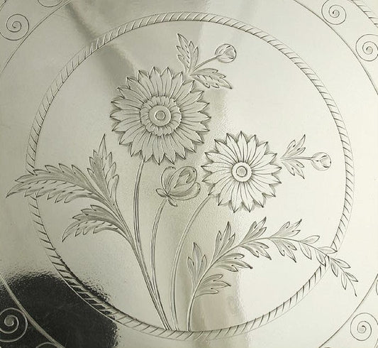 Antique 1920s Russian Silver Flower Engraved Serving Platter/Tray 10 1/4"
