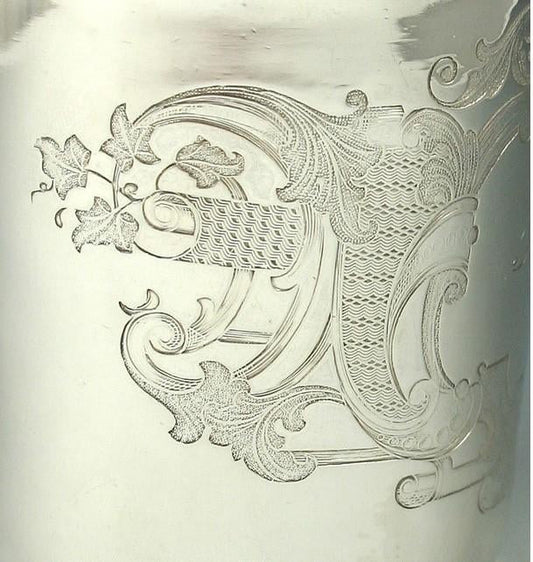 Antique c1867 Pair Austro-Hungarian Silver Engraved Beaker Cups