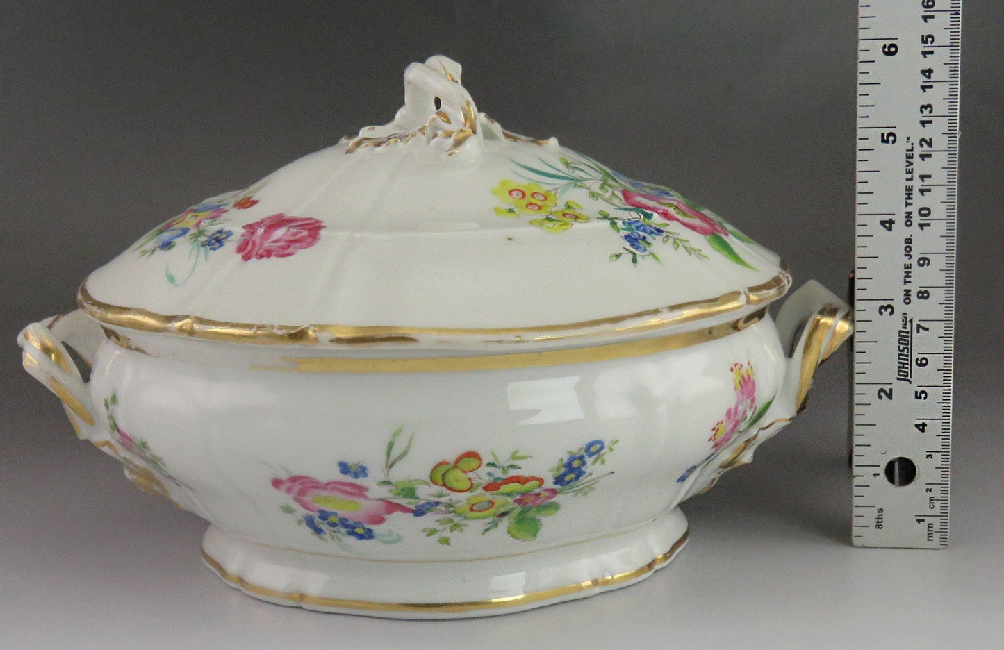Antique c1850 Paris Porcelain Fine China Gold & Painted Flower Covered Bowl/Dish