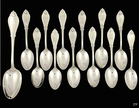 Sterling Silver Whiting Armor 1871 12 Teaspoons & 1 Tablespoon