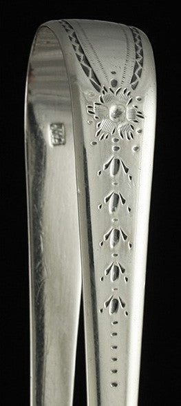 1804 Antique English Sterling Silver Bright Cut Sugar Tongs 5 1/2"