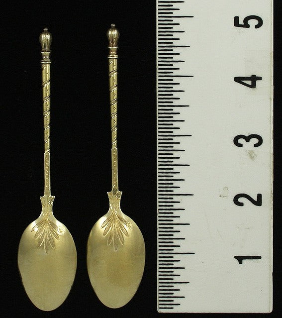 12 Antique 1850s French Gilt 950 Sterling Silver Engraved Demitasse Spoons 4 3/4