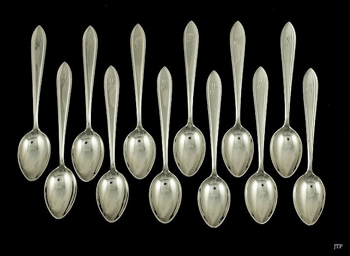 12 Antique c1910 Dutch Silver Pointed Tip Demitasse Spoons 4 1/2"