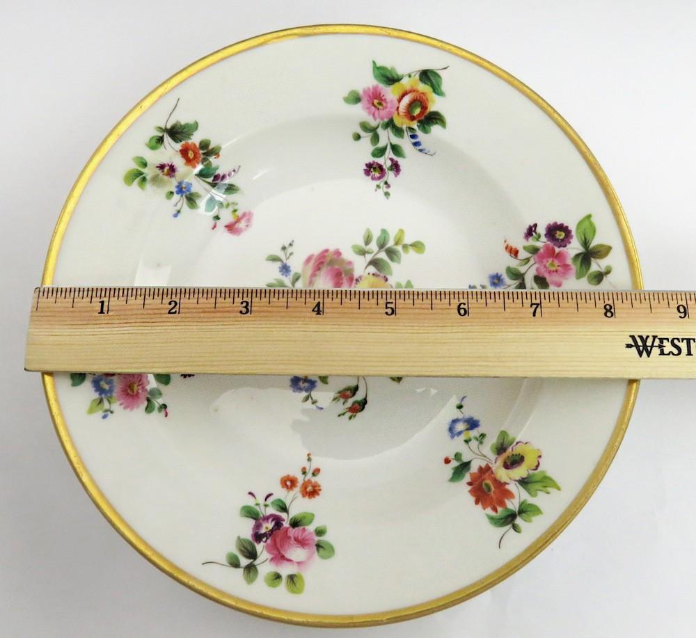 Great 10 Antique c1860s Colorful Floral Gilt Paris Porcelain Soup Bowls 8 1/2"