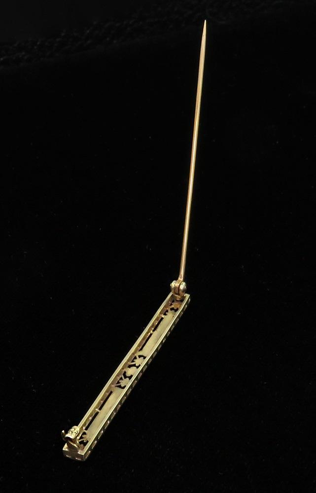 Stylish Antique Krementz 14k Gold and Platinum Bar Pin Brooch Filigree Floral