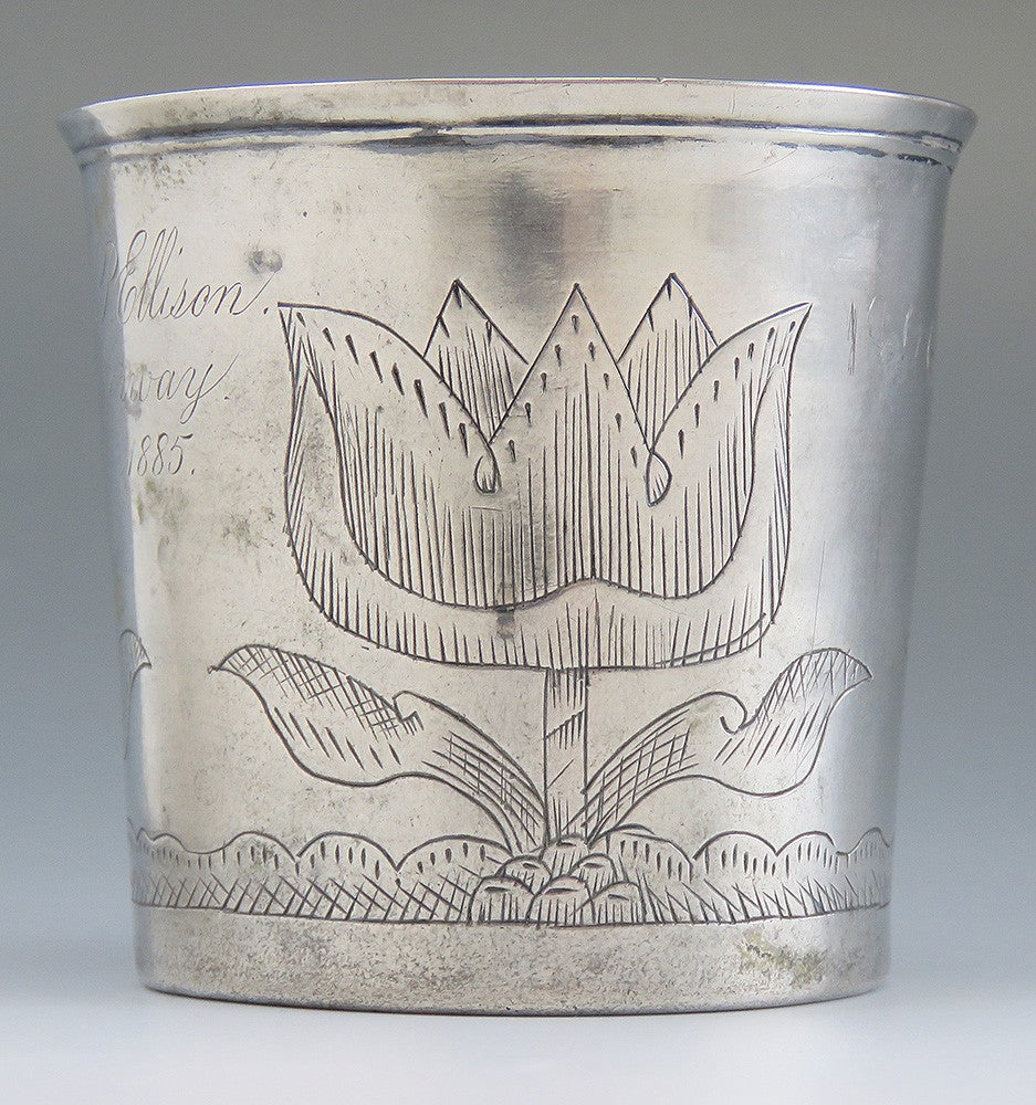 late 1600s Norwegian Scandinavian Hand Engraved Pewter Beaker Cup