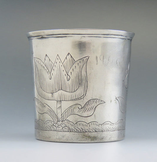 late 1600s Norwegian Scandinavian Hand Engraved Pewter Beaker Cup