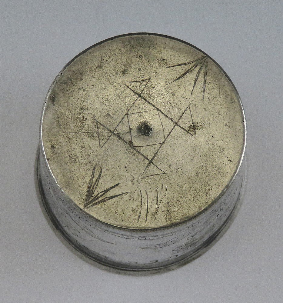 late 1600s Norwegian Scandinavian Hand Engraved Pewter Beaker Cup