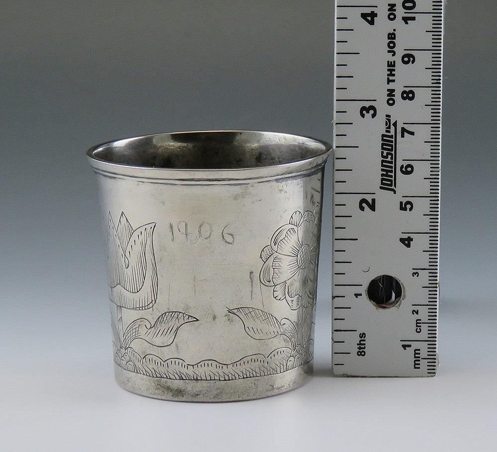 late 1600s Norwegian Scandinavian Hand Engraved Pewter Beaker Cup