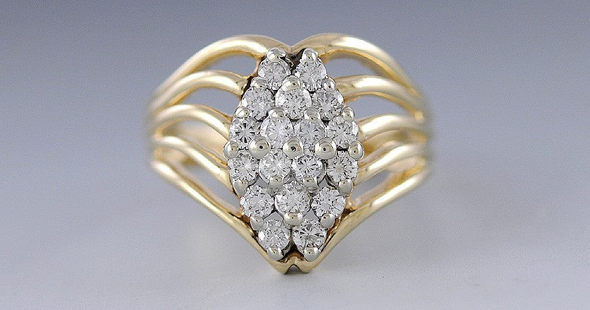 Superbly Crafted 14K Yellow Gold Openwork Cluster Ring W/ .60ct Diamonds Size 7