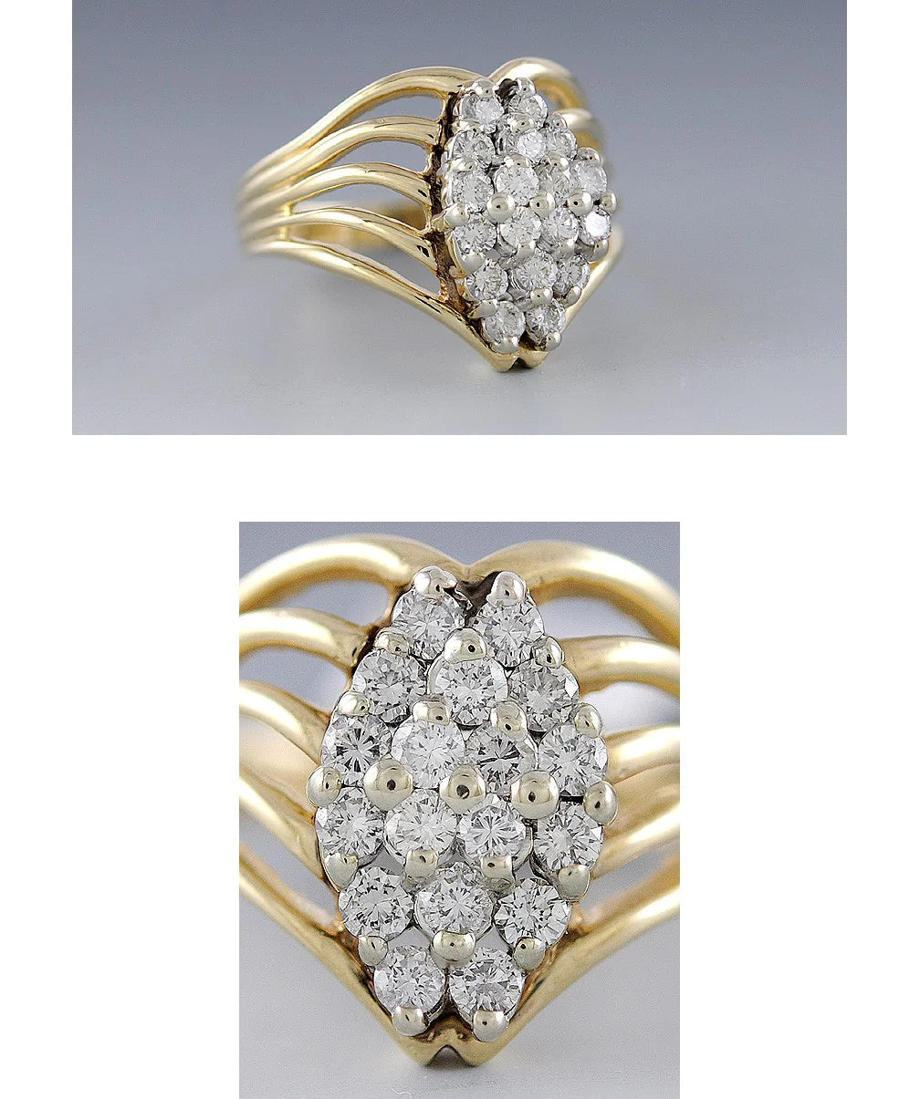 Superbly Crafted 14K Yellow Gold Openwork Cluster Ring W/ .60ct Diamonds Size 7