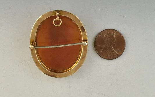 Antique 10K Yellow Gold Genuine Carved Cameo Pin/Brooch Engraved Frame