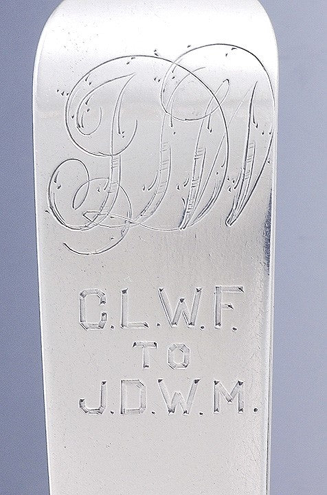 c1815 Fine Pair American Coin Silver Serving/Table Spoons Fiddle Pat by Emery