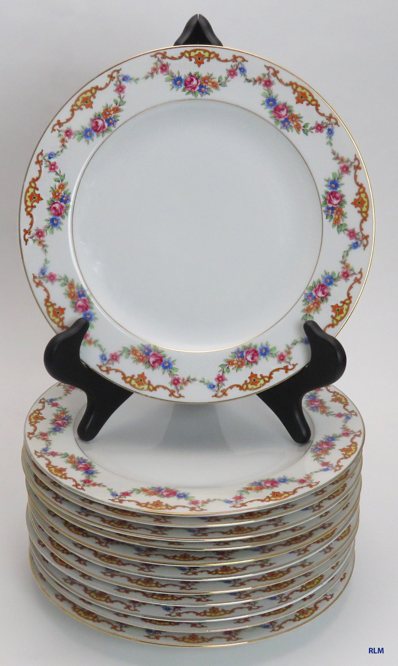 Lovely set 12 Czech Epiag 9561 Floral Dinner Plates c1930's