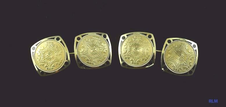 Handsome Antique American 14k Gold & Black Enamel Double Cufflinks