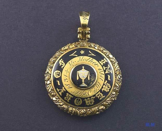1831 Antique American 18k Gold Black Enamel Memorial Pendant