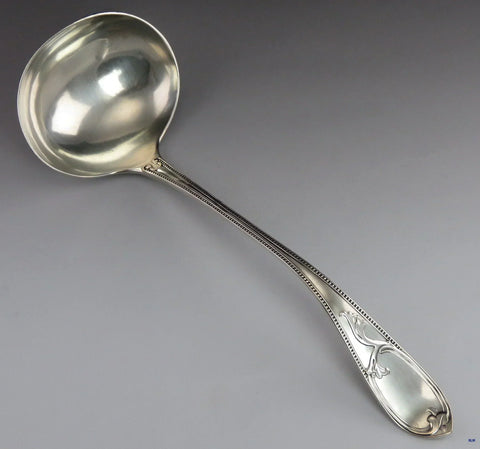 Antique 19th Century American Coin Silver Florentine Pattern Soup/Punch Ladle