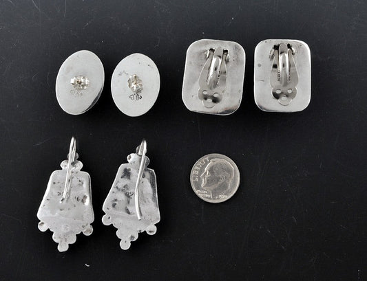 3 Pairs Sterling Silver Genuine Stone Earrings Pierced and Clip On Dangle