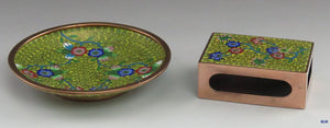 Early 1900's Chinese Cloisonné Enamel Brass Matchstick Ashtray Smoking Set