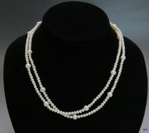 Modern Double Strand 10k Gold Cultured Pearl Necklace