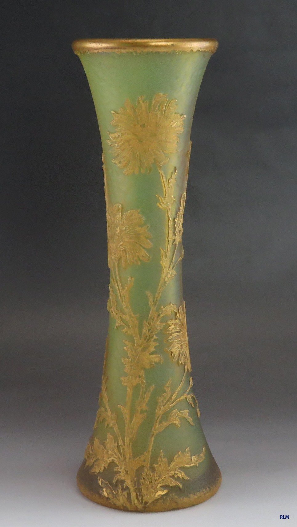 Antique Large Daum Nancy Cameo Art Glass Gilt Flower Vase